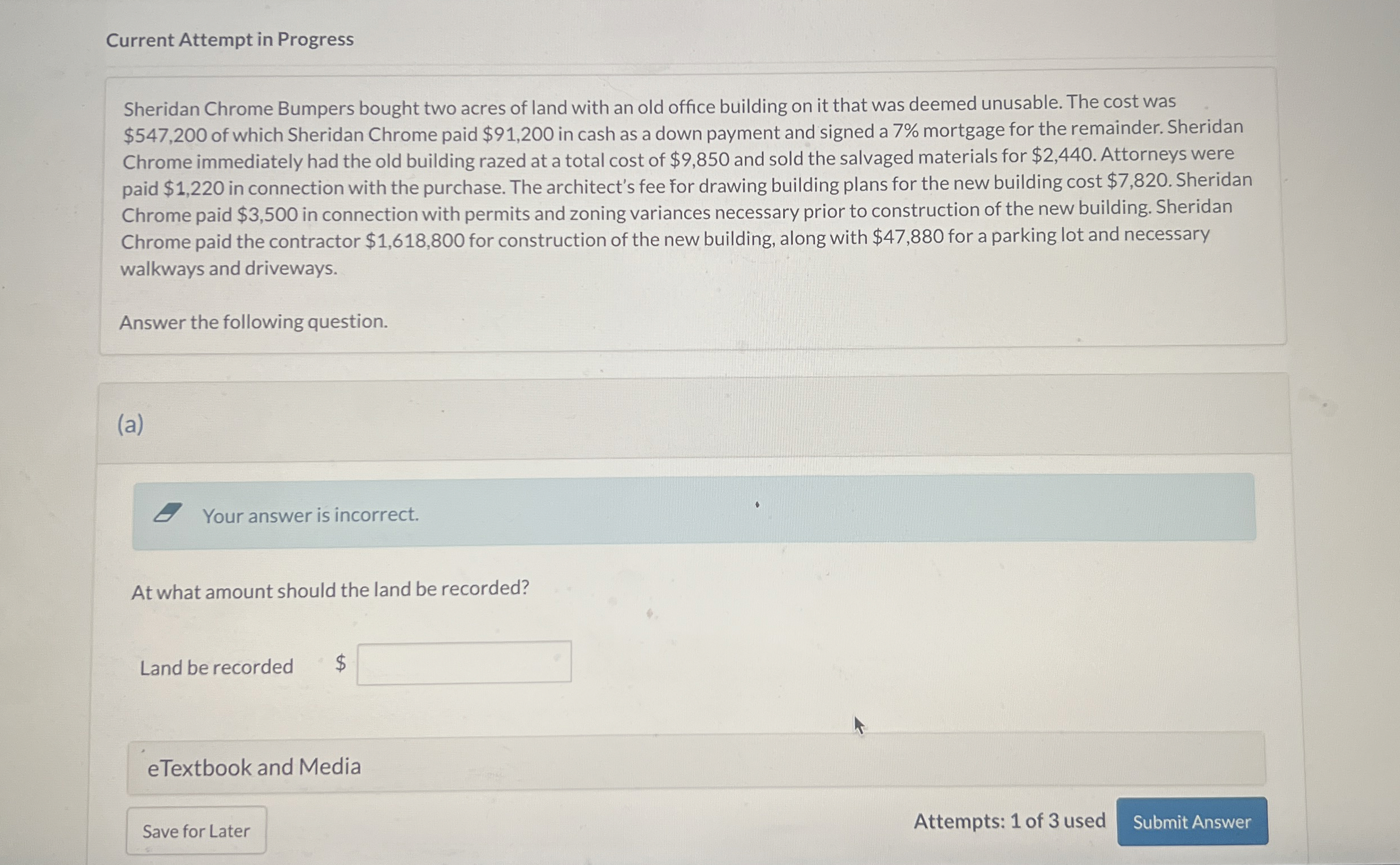  Current Attempt in Progress Sheridan Chrome Bumpers bought two acres of