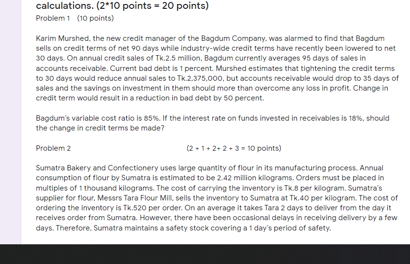  calculations. (2*10 points = 20 points) Problem 1 (10 points) Karim