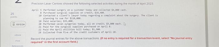  Precision Laser Centres showed the following selected activities duting the month