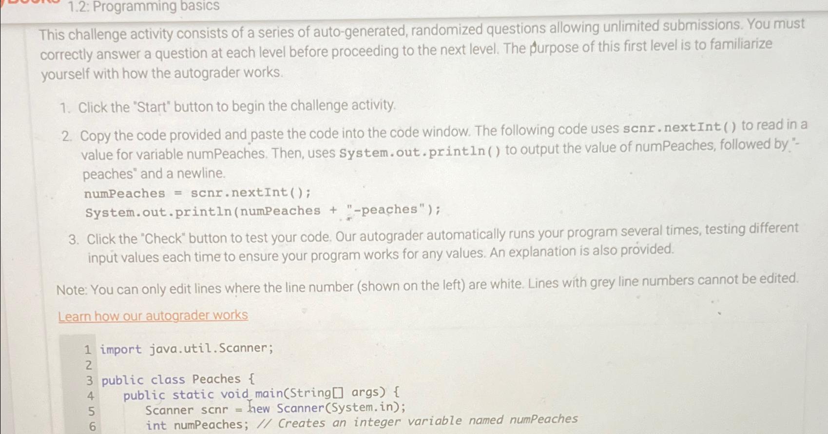  1.2: Programming basics This challenge activity consists of a series of