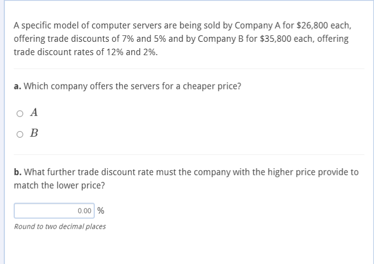  A specific model of computer servers are being sold by Company