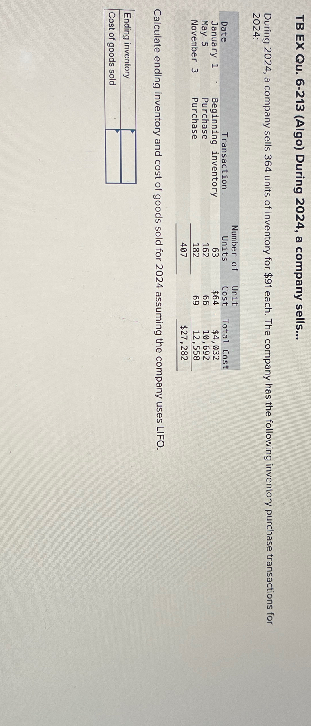  TB EX Qu.6-213(Algo) During 2024, a company sells... During 2024, a