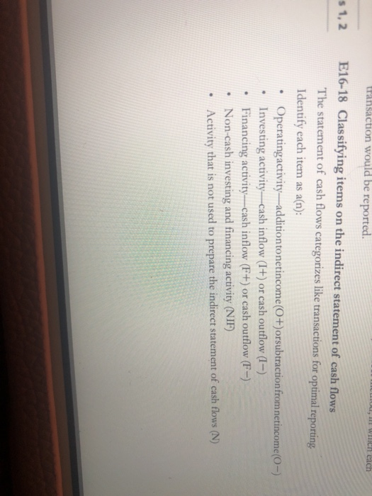  transaction would be reported. , which each $ 1,2 E16-18 Classifying