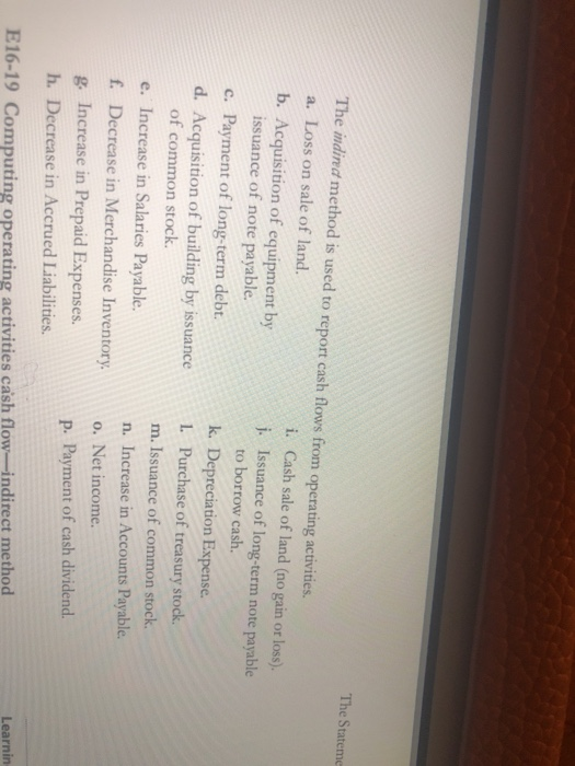 items on the indirect statement of cash flows The statement of cash