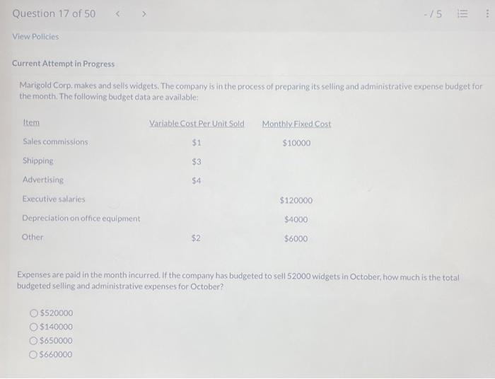  Current Attempt in Progress Marigold Corp. makes and sells widgets. The
