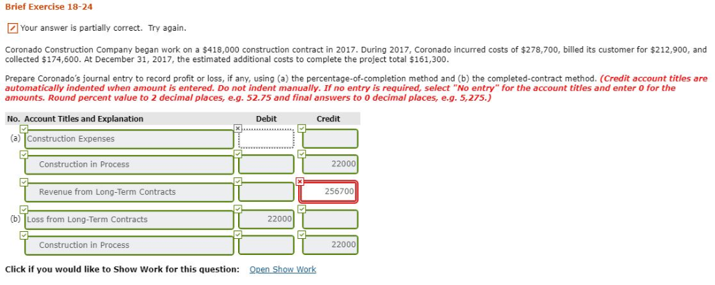 Brief Exercise 18-24 Your answer is partially correct. Try again. Coronado