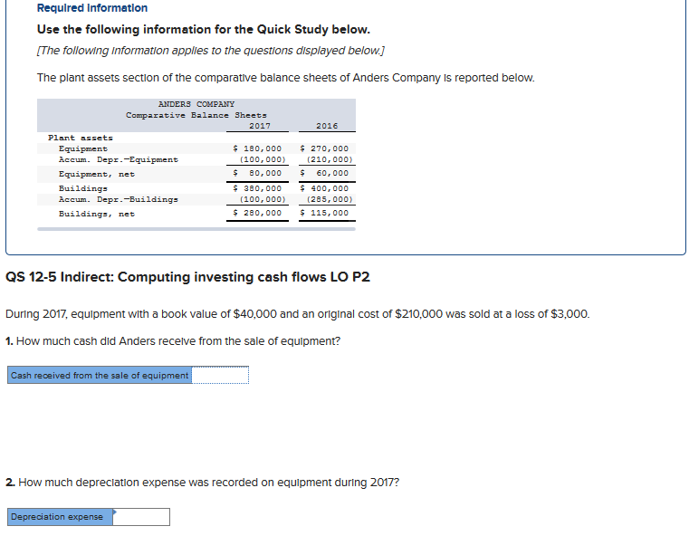 Required Informatlon Use the following information for the Quick Study below