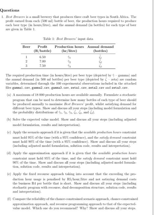Stochastic Programming problem csv summarised into one for ease of upload. Questions