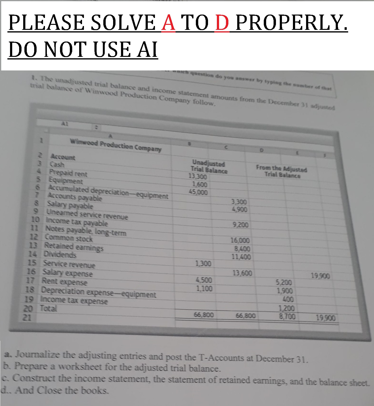  PLEASE SOLVE A TO D PROPERLY. DO NOT USE AI trial