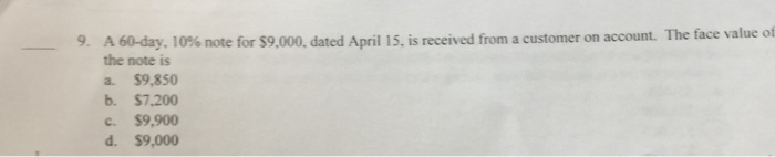  A 60 day. 10% note for $9.000. dated April 15. is