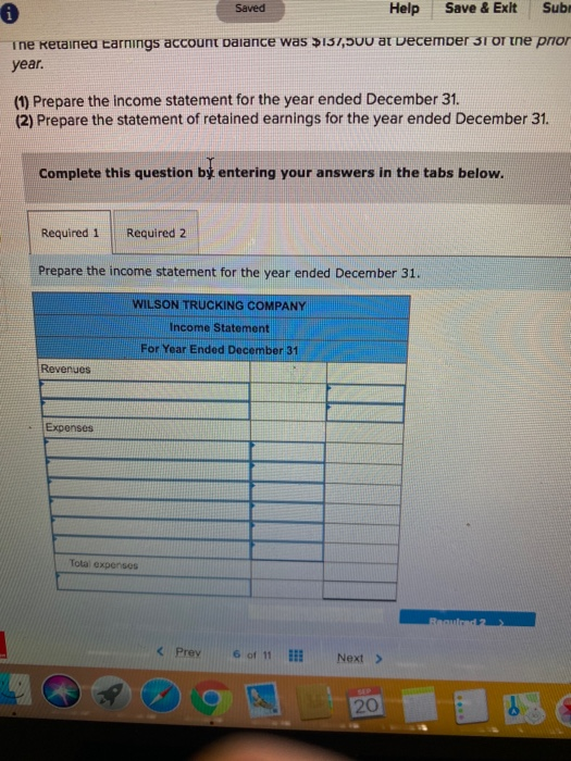 trial balance at December 31 of Wilson Trucking Company Credit Debit $
