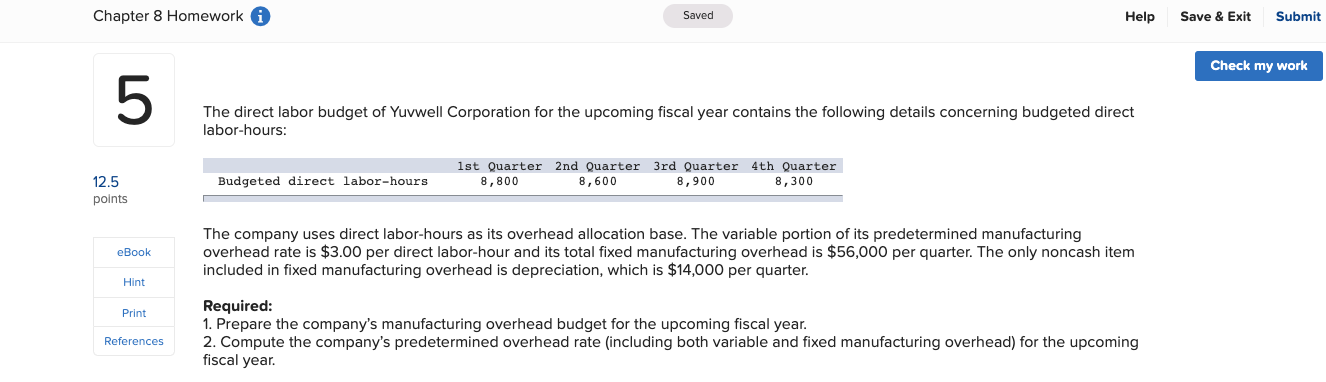  Chapter 8 Homework a Saved Help Save & Exit Submit Check