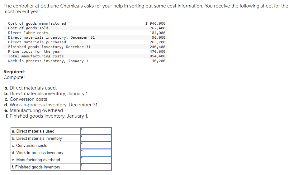  The controller at Bethune Chemicals asks for your help in sorting