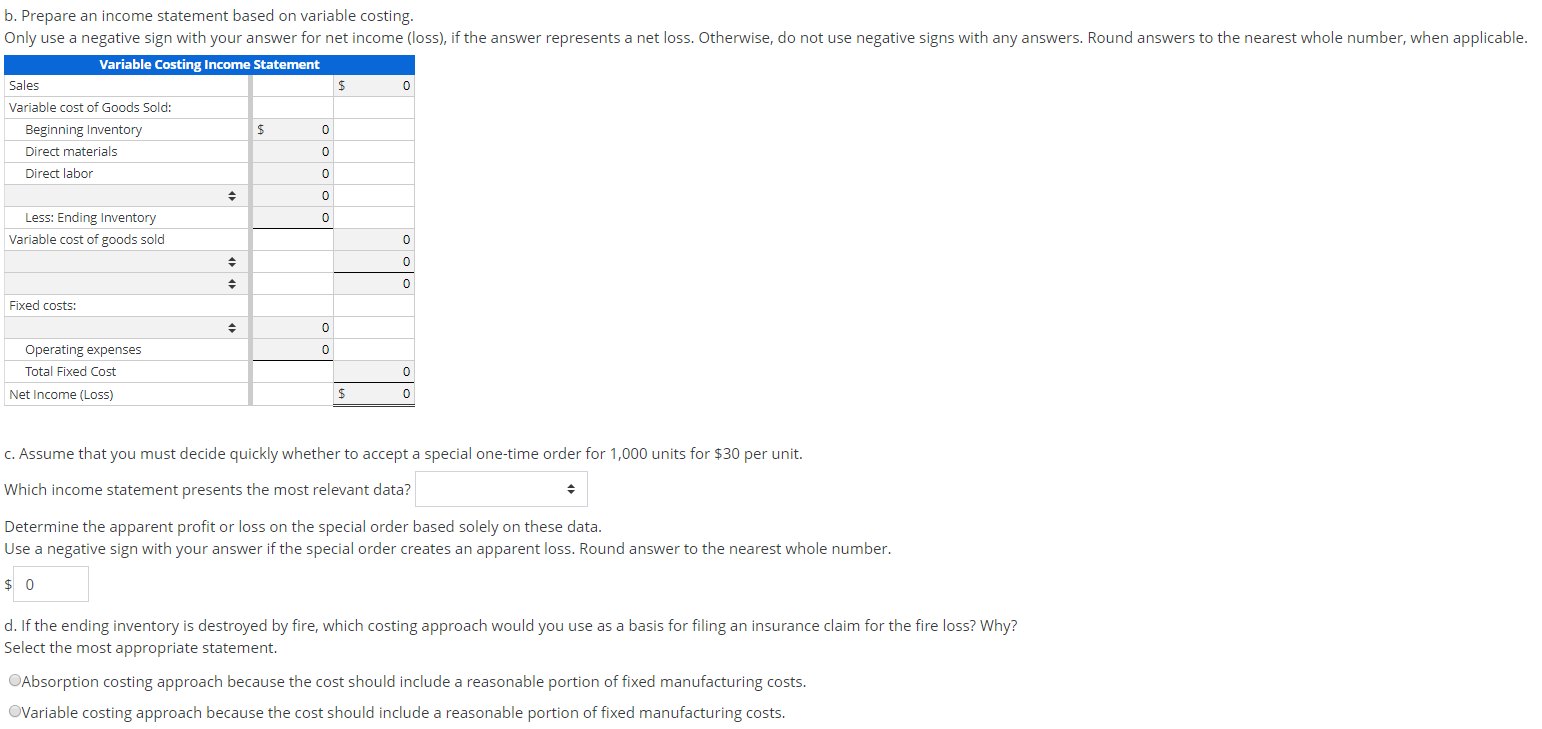 (the first year of operations) for Gorman Products, Inc., are as follows: