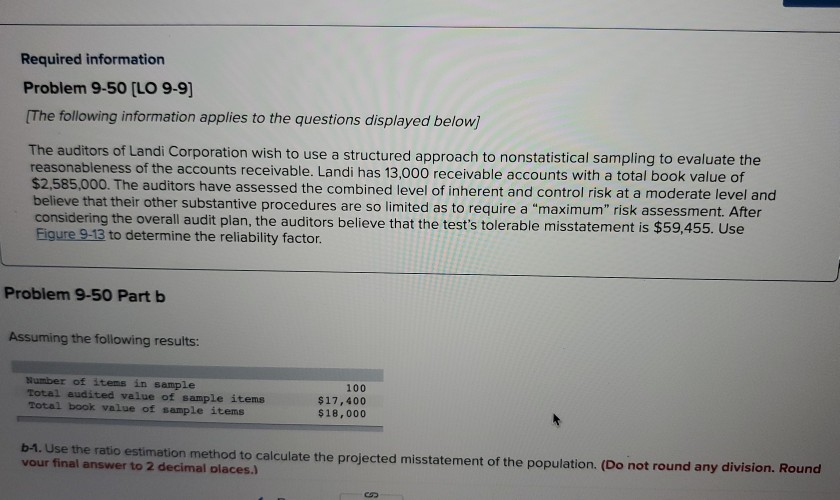 Required information Problem 9-50 (LO 9-9) [The following information applies to