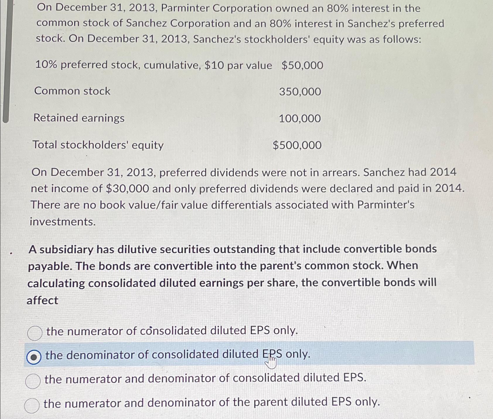  On December 31,2013, Parminter Corporation owned an 80% interest in the