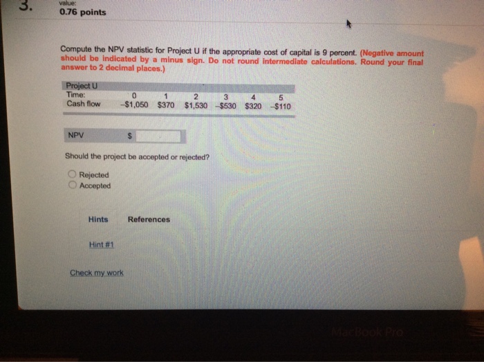  compute the npv for statistic for project u if the appropriate