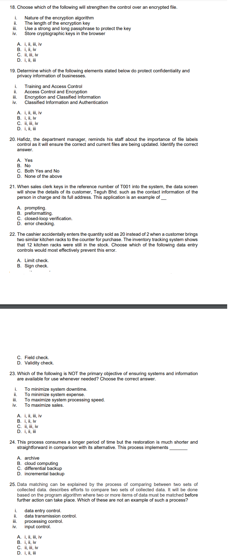 Accounting Information System (no need explanation, just answer) 18. Choose which