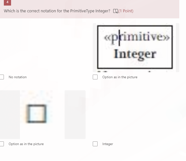 Which is the correct notation for the PrimitiveType Integer? [4i)(1 Point)