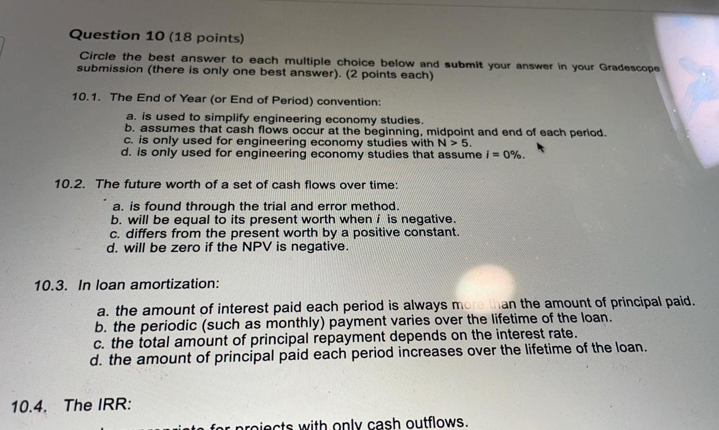 rate (MARR) increases for a typical engineering investment project set of cash