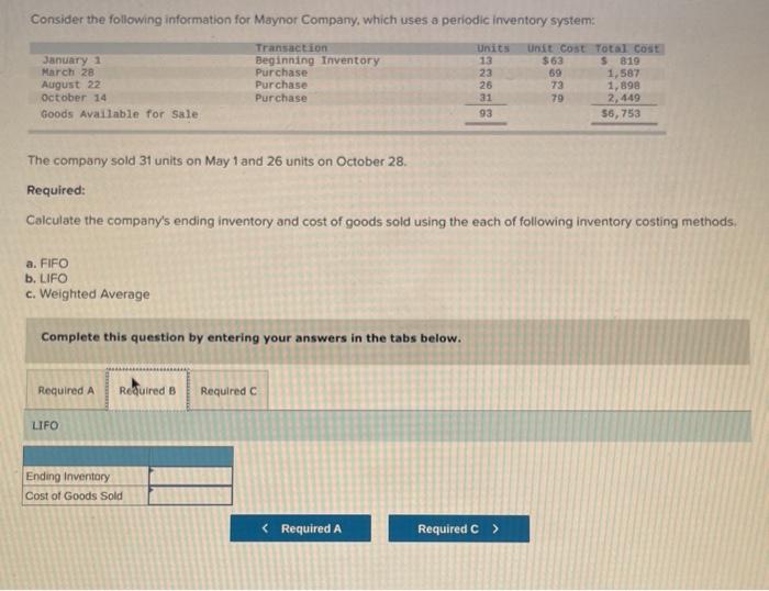Company, which uses a periodic inventory system: The company sold 31 units