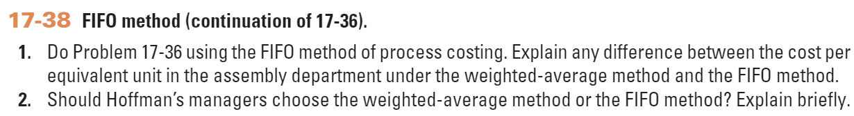 Please do 17-38 in excel and show work. 17-38 FIFO method (continuation