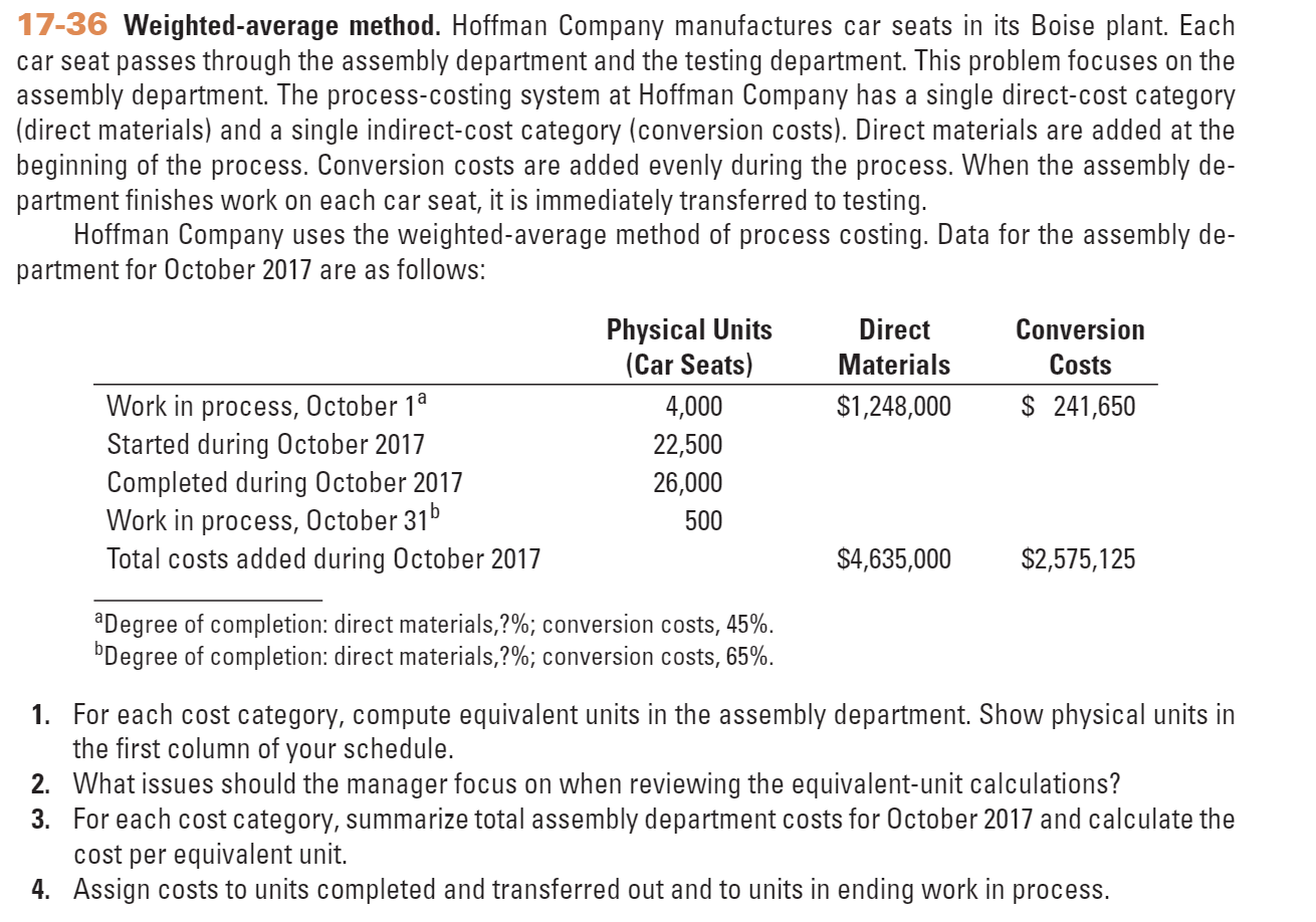 of 17-36). 1. Do Problem 17-36 using the FIFO method of process