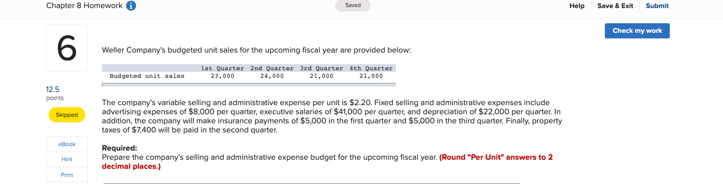  Chapter 8 Homework i Saved Help Save & Exit Submit Check