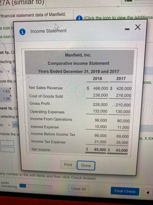 Manfield, Inc, follow: (Click the icon to view the income statement.) (Click