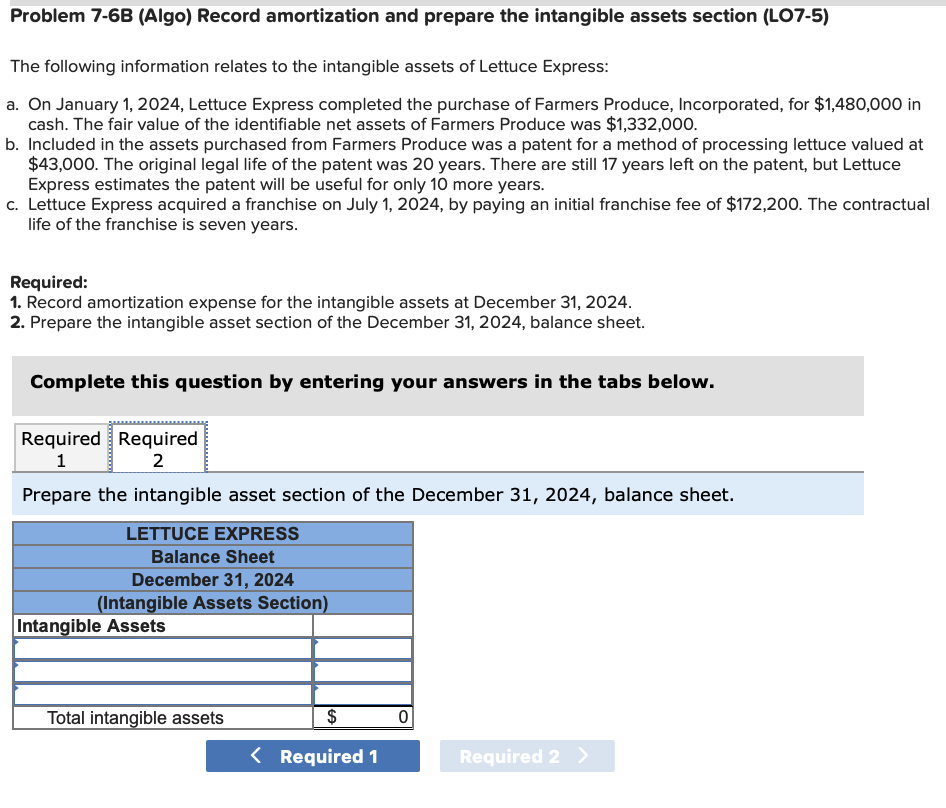 intangible assets section (LO7-5) The following information relates to the intangible assets