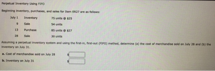  Perpetual Inventory Using FIFO Beginning inventory, purchases, and sales for Item