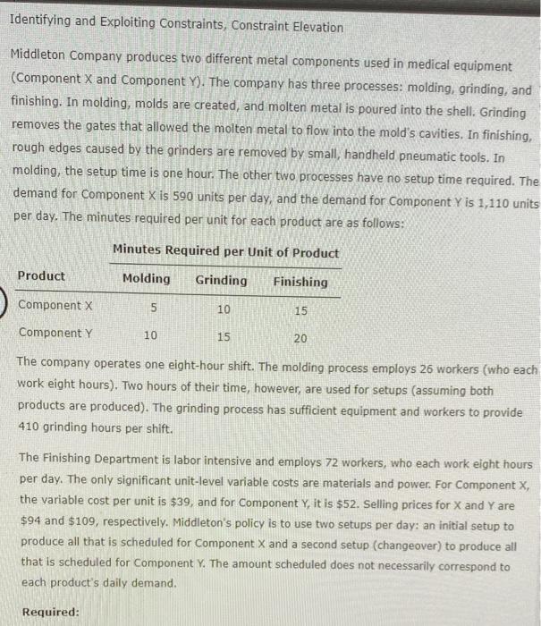  Identifying and Exploiting Constraints, Constraint Elevation Middleton Company produces two different