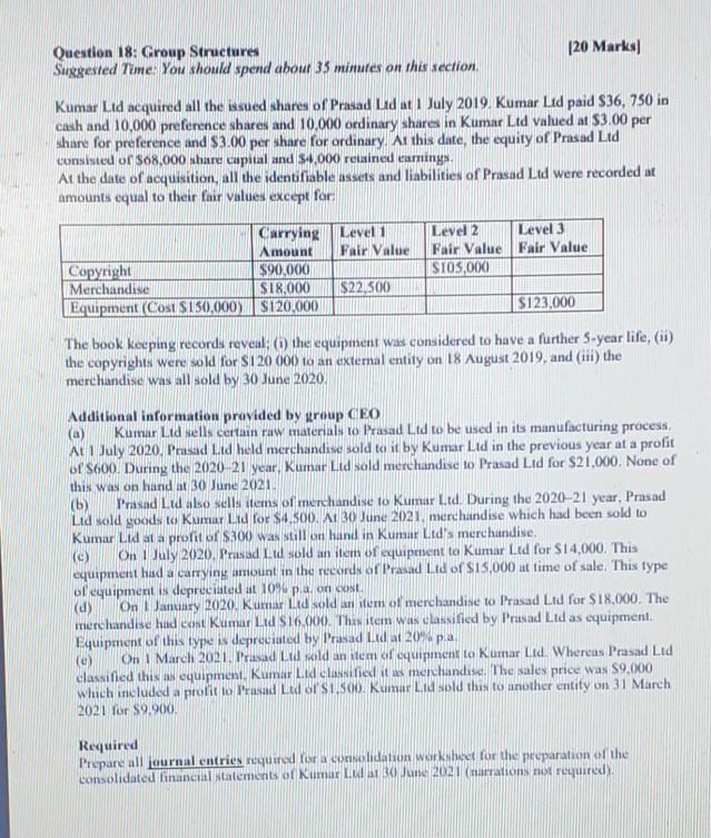 120 Marks Question 18: Group Structures Suggested Time: You should spend