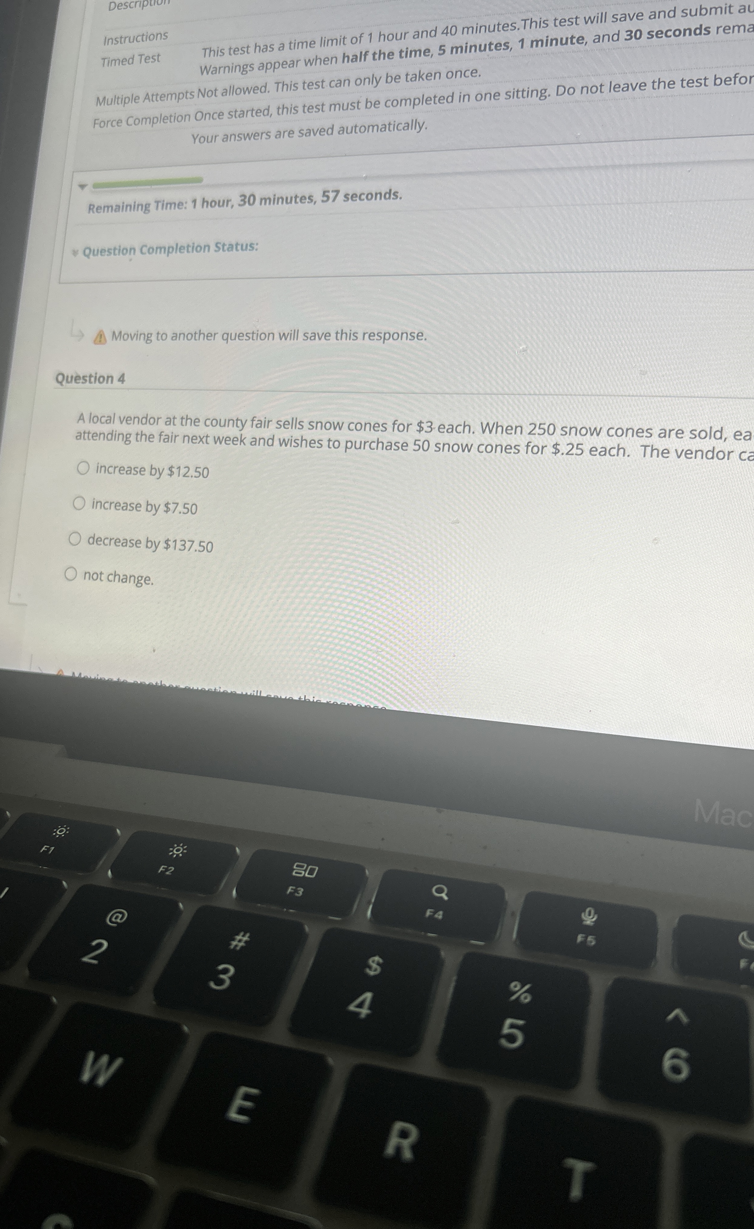  Description Instructions Timed Test This test has a time limit of