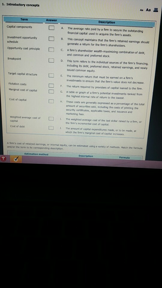 1. Introductory concepts Aa Aa Term Answer Description The average rate