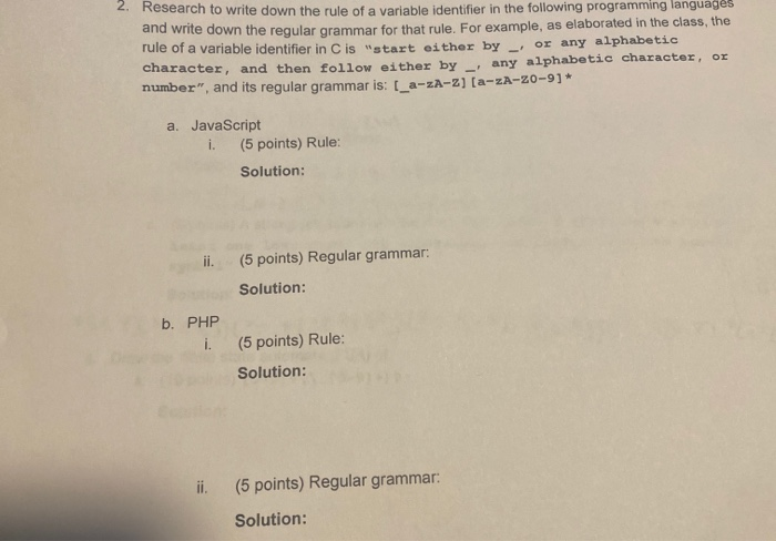  2. Research to write down the rule of a variable identifier