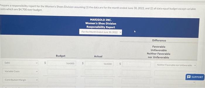 report for the Women's Shoes Division assuming (1) the data are for