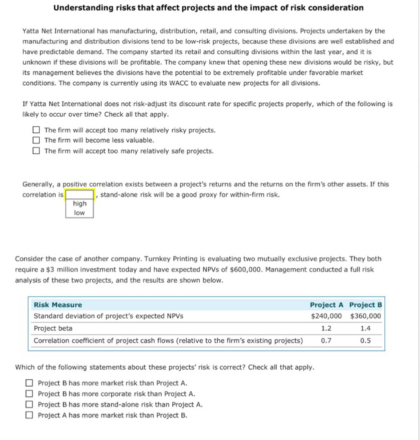 Please show your work Understanding risks that affect projects and the impact