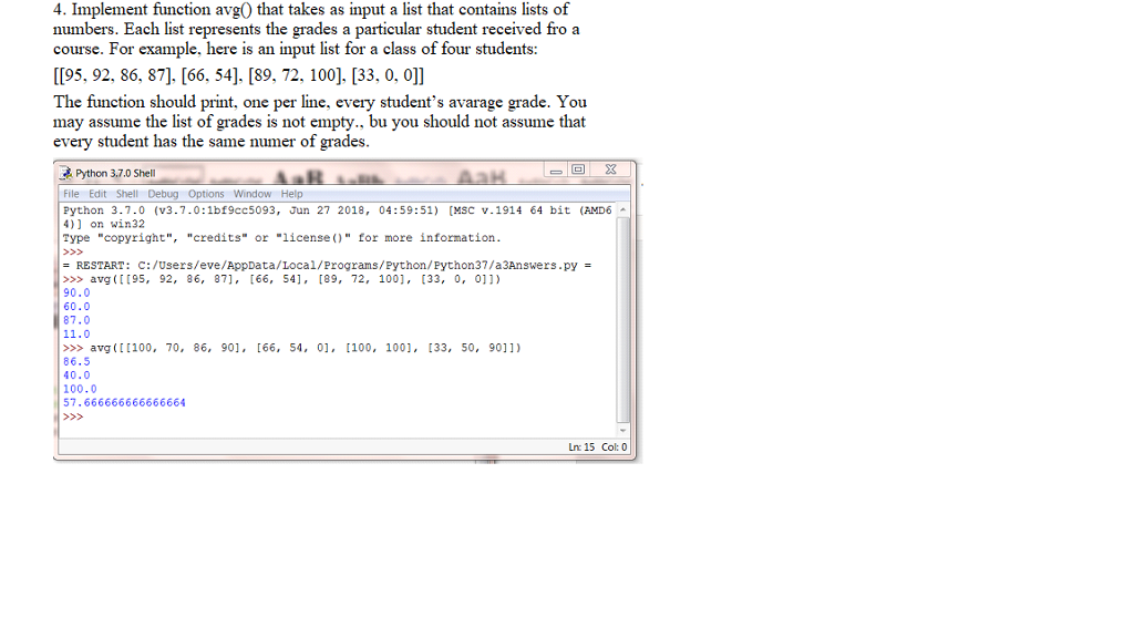  4. Implement function avg0 that takes as input a list that