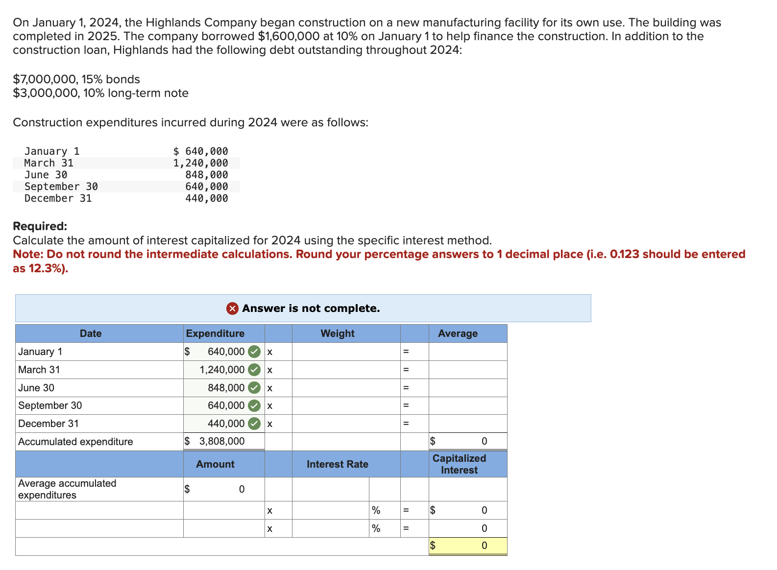  On January 1,2024, the Highlands Company began construction on a new