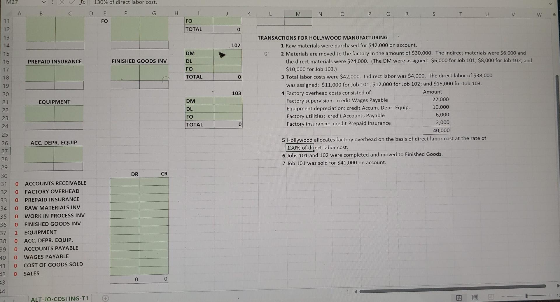 C ALT-JO-COSTING-T1 F SCORE: 1 G 1 /12 J K L M
