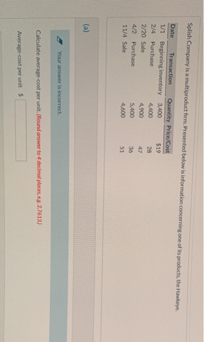  Splish Company is a multiproduct form. Presented below is information concerning