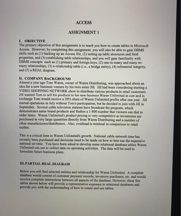  ACCESS ASSIGNMENT 1 1. OBJECTIVE The primary objective of this assignment