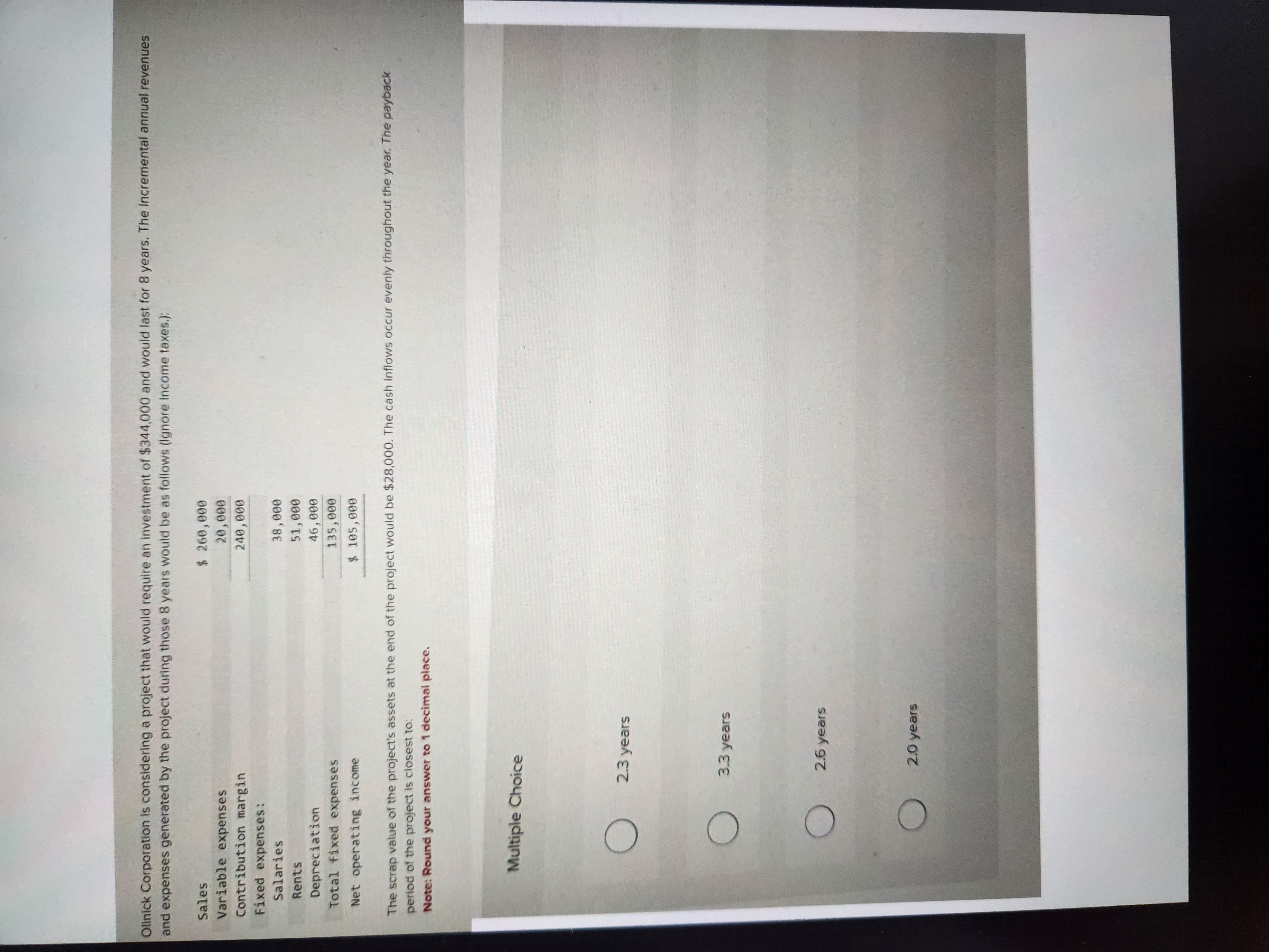  Olinick Corporation is considering a project that would require an investment