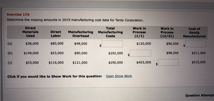 below 2019manufacturing cost data for Swartnez Corporation. Direct Labor Manufacturing Overhead Direct