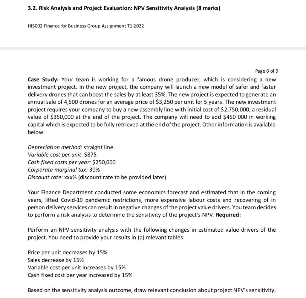  3.2. Risk Analysis and Project Evaluation: NPV Sensitivity Analysis (8 marks)