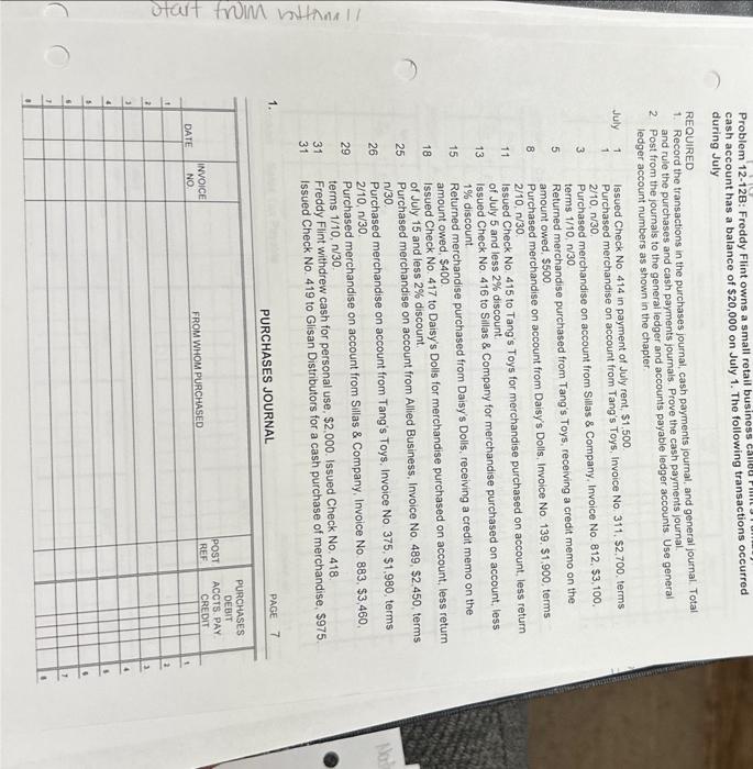 Freddy Flint owns a small retail business called Flint's Fantasy. The cash