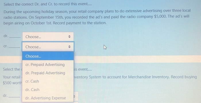 fund for yo cr. Cash dr. Cash dr. Select the correct Dr.