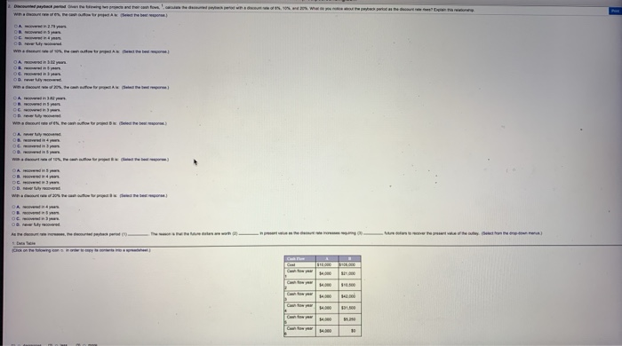  2 Print Discounted payback period. Given the following two projects and