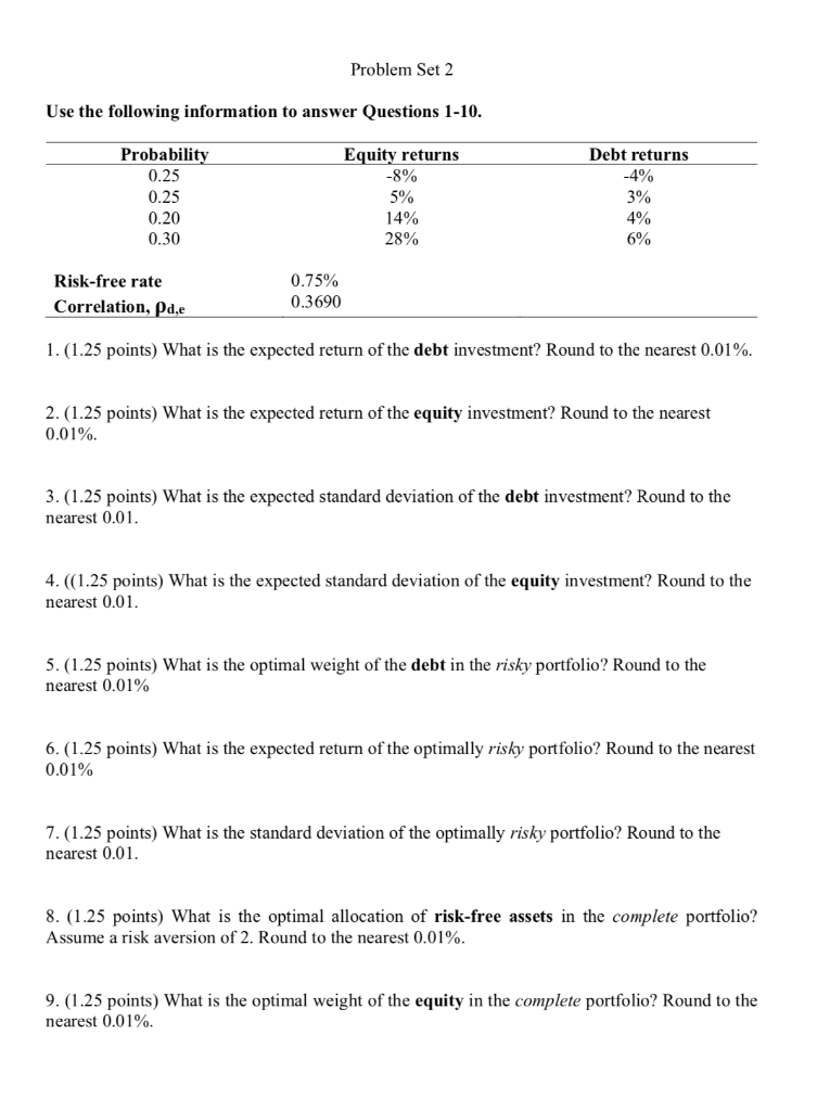 please answer questions 6 to 12 only, thanks :) Problem Set 2
